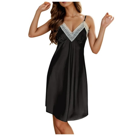 FUNDUFI Nightgown For Women Pajama Lingerie Satin Chemise Sexy Nightie Sleep Dress Sleepwear Pyjamas Cozy Night-clothes