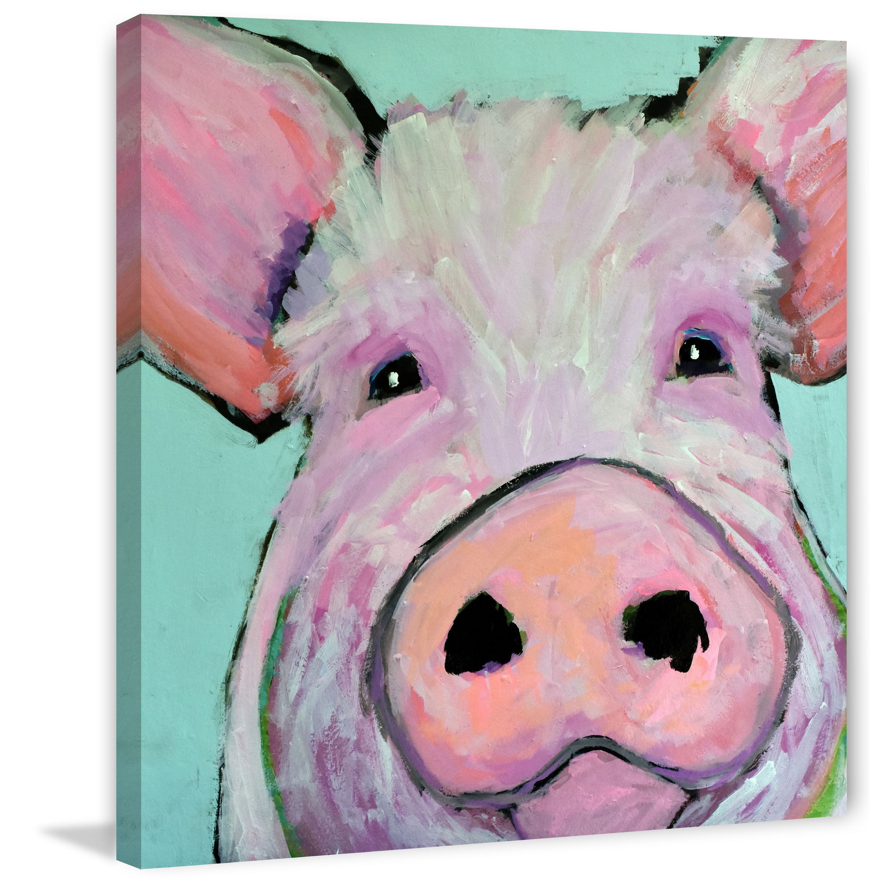Marmont Hill "Pink Pig" by Michelle Rivera Painting Print on Wrapped Canvas