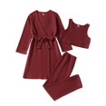 thumbnail image 3 of Girls Elegant Solid Color Knit Tank Top & Pants & Nightgown With Belt 3pcs Set Autumn Winter, 3 of 6