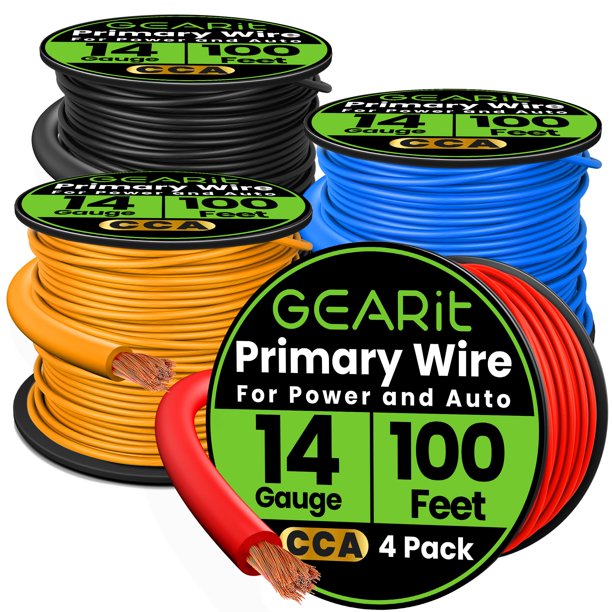 Wire GearIt calibre 14 (30 m cada uno, negro, rojo, azul y amarillo) CCA