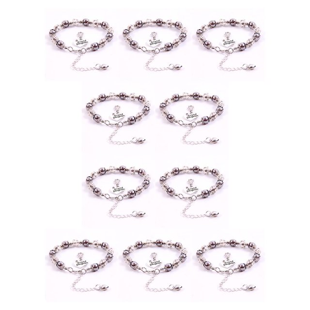 Guardurnaity Hermosa de bolas de acero inoxidable hecha a mano en forma de corazón cadenas de bricolaje elegante brazalete de amistad boda Gary Gary 10Conjunto