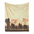 thumbnail image 1 of Africa Soft Flannel Fleece Throw Blanket, Wildlife Safari Big Animalin Forest with Lake Nature Scene, Cozy Plush for Indoor and Outdoor Use, 50" x 60", Pale Yellow Brown, by Ambesonne, 1 of 6