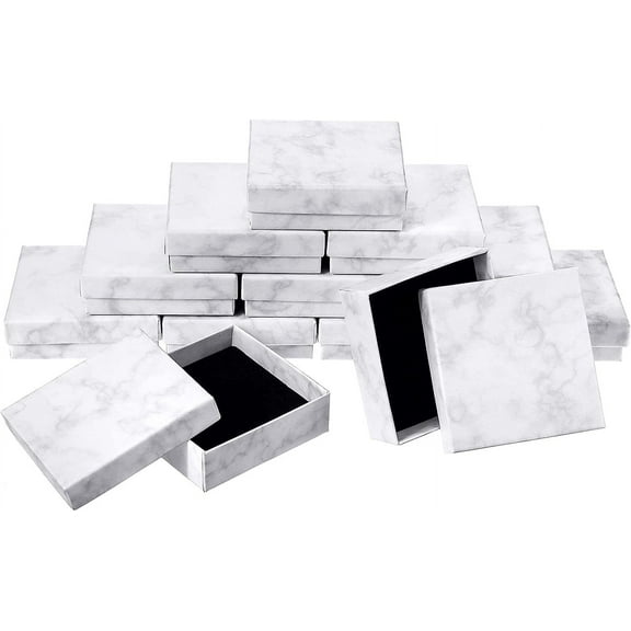 Lsupdaol 12 Pcs Marble Jewelry Gift Boxes for Bracelet Cardboard Bracelet Box 3.54 x 3.54 x 1.18 Inch Small Cotton Filled Velvet Jewelry Gift Case, Marble White