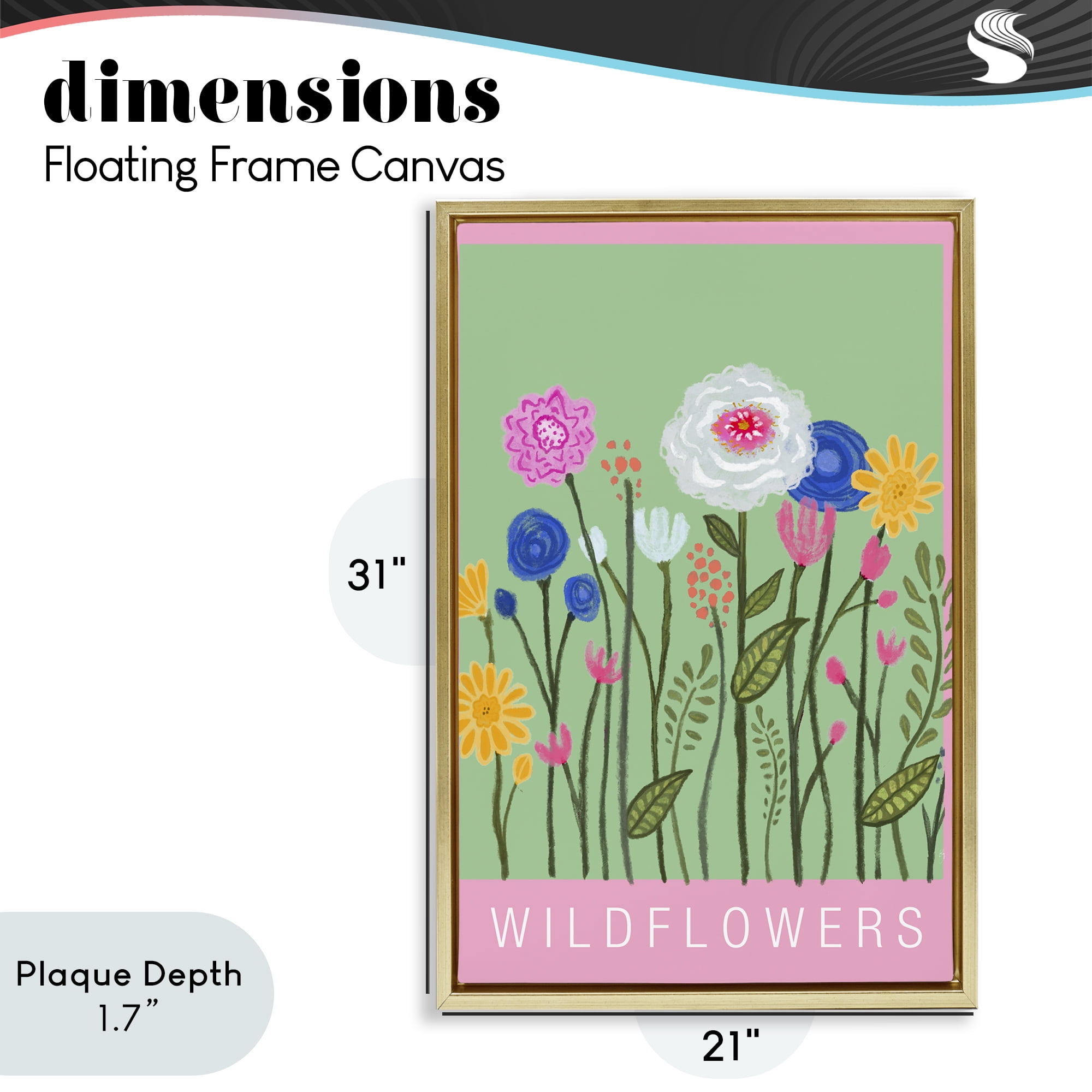 Stupell Industries Wild Flowers with Pink Border Gold Framed Floater Canvas Wall Art, design by Elizabeth Medley