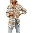thumbnail image 3 of Womens Casual Plaid Shacket Wool Blend Button Down Long Sleeve Shirt Fall Jacket Shackets, 3 of 9