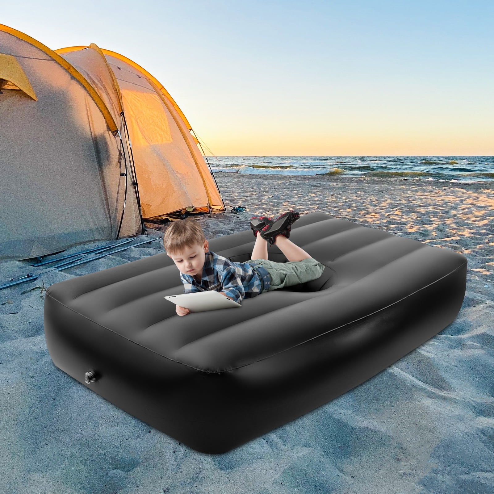 ToppiJoy BBL Bed 72*40*17in Inflatable Mattress with Hole, BBL Bed After Surgery for Sleeping, Ergonomics PVC Pregnancy Bed, Inflatable Mattress Air Mattress for Camping Traveling Hiking (Black)