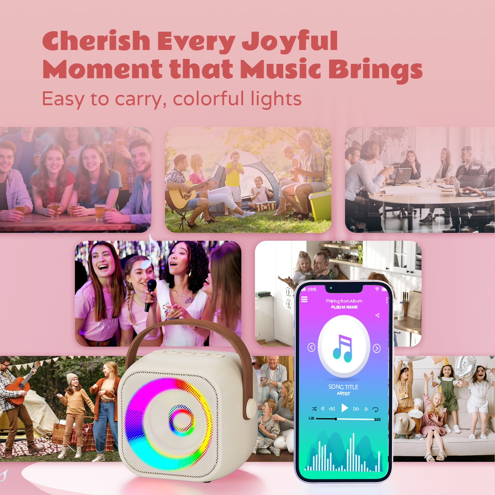 Bonaok Mini Karaoke Machine Toys, Portable Microphones for Kids Adults, Wireless Speaker Machine with LED Lights, Home Party Birthday Gifts for 3-12 Years Old Girls Boys
