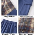 thumbnail image 4 of Jolyshlid Boys 2 Piece Sweatsuit Flannel Plaid Button Shirt Hoodie and Cargo Pants Sets for Kids Clothes Dark Blue 9-10 Years, 4 of 11