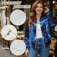 thumbnail image 6 of COEQINE Womens Bomber Jacket Coat Full Zip Stand Collar Casual Jackets with Pockets, Long Sleeve Cropped Fashion Coat Y2k Outerwear Dressy Fall Outfits, Large, Blue Wolf Lightning, 6 of 7