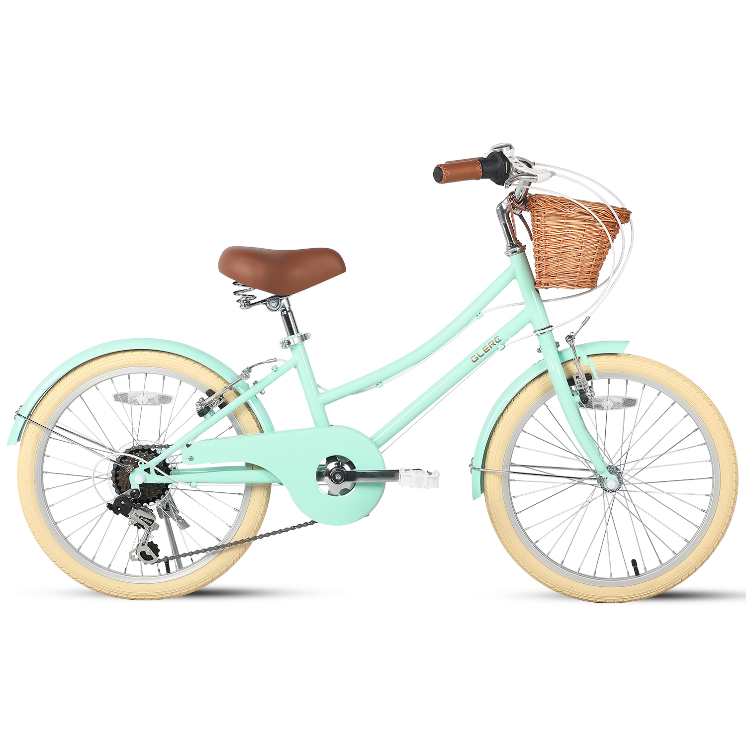 Glerc Missy 20" Girl Bicycle for Youth Over 6 Years Old Kids, Teenager with Wicker Basket, Mint Green