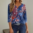 thumbnail image 5 of Women's Patriotic Star Print 250th Anniversary USA Shirt V-Neck Button 3/4 Sleeve T-Shirt, 5 of 6