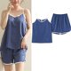 thumbnail image 4 of Karight Sleepwear for Womens Straps Tank Top Shorts 2 Piece Pajamas Lace Faux Silk Nightgowns Plain Match Thin Pjs Sets, 4 of 5