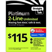 Straight Talk $115 Platinum 2-Line Unlimited 30-Day Prepaid Plan + Unlimited Hotspot data + Int'l Calling + Cloud Storage e-PIN Top Up (Email Delivery)
