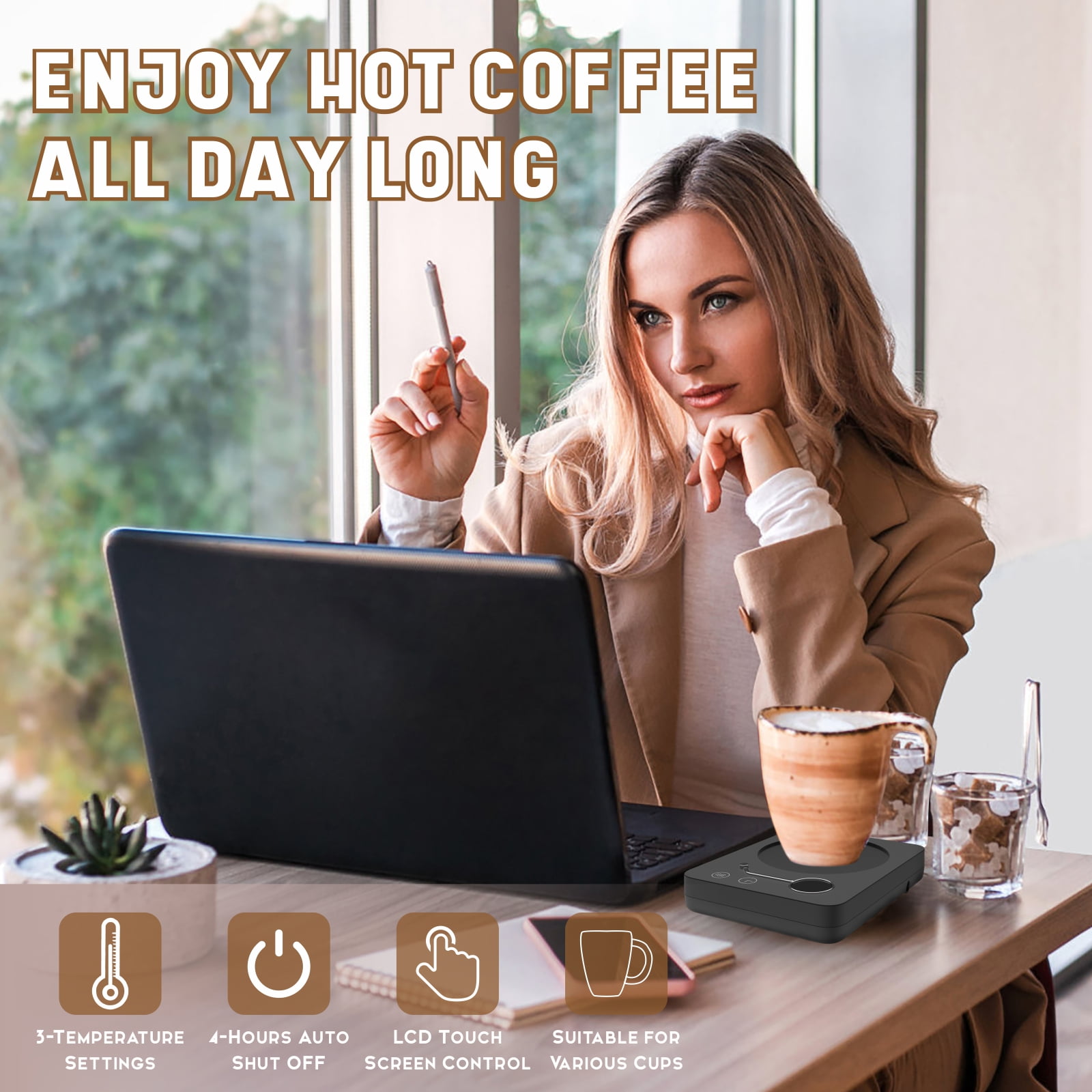 Coffee Mug Warmer，Electric Cup Warmer, Candle Warmer with 8H Auto Shut Off,  3 Temperature Setting 3 Timer with USB Charge for Home Desk Office Use 