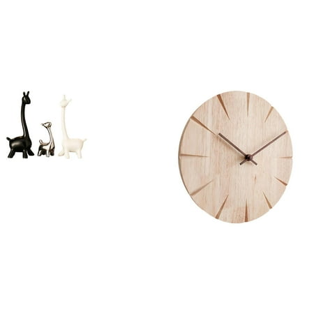 Kuntesetty Elk Deer Statue Ceramic Giraffe Statue Round Wall Clock Solid Wood Wall Clock Modern Ornament for Suitable for Living Room Bedroom Office Gift Home De