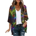 thumbnail image 1 of Camiseta de Verano de Manga Larga de Mujer Casual Carnaval Imprimir Cardigan de Gasa 3/4, 1 of 5