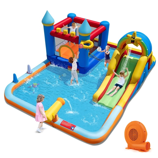 Gymax Giant Water Slide Bounce House w/Climbing Wall Splash Pool 750W Blower Included