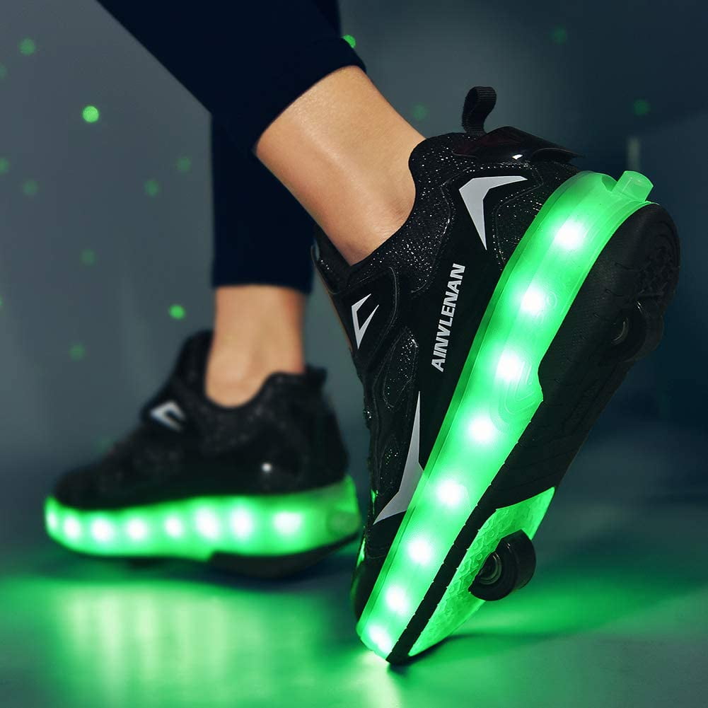  HOVERKICKES Fashion Kids Roller Shoes - Premium Skate Shoes  with Wheels for Girls - USB Rechargeable LED Sneakers for Boys Black :  Clothing, Shoes & Jewelry
