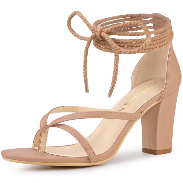 Sandalias con cordones para mujer Tacón grueso Chanclas Desnudo US 9