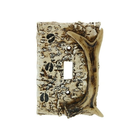 Deer Antler Single (Pine Ridge Rustic Faux Deer Antler and Hooves Tracks Single Switch Electrical Plate Cover CVR Realistic Hand-Painted and Crafted with Mounting screws- Great For Western Rustic Home)