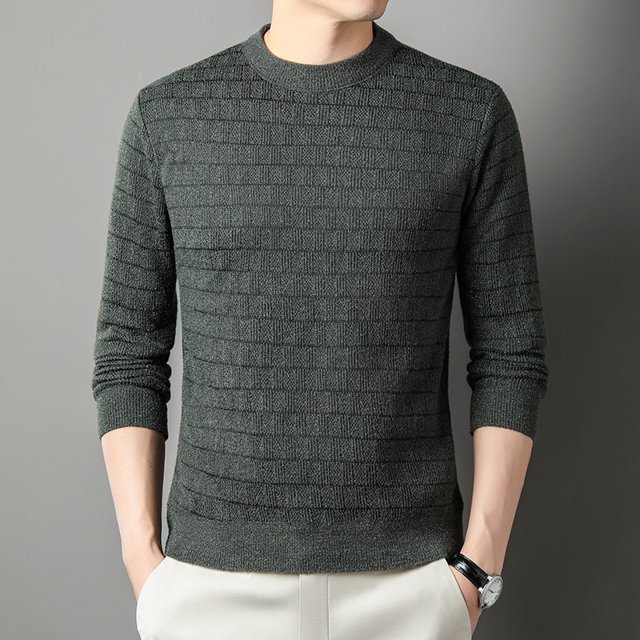 Suéter de manga larga grueso con cuello redondo y camisa de color sólido de moda coreana para hombre de otoño e invierno
