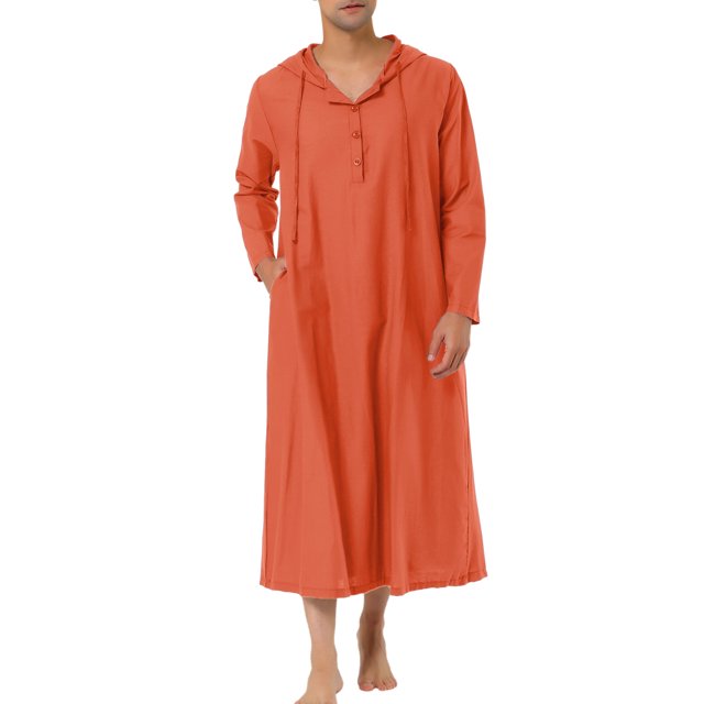INSPIRE CHIC Camisón de Hombre de Manga Larga con Capucha Ropa de Dormir Pijamas L Naranja Rojo