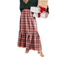 thumbnail image 4 of Women’s Long Plaid Skirt Elastic Waist Tiered Maxi Skirt Lightweight Soft Fabric Casual Style for Daily Wear Watermelon Red M, 4 of 6