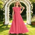 thumbnail image 2 of Bobifish Toddler Girls Bridesmaid Dress Flutter Sleeve Pleated Party Soft Flowy Dress Formal Evening Children Girls Dresss, 2 of 6