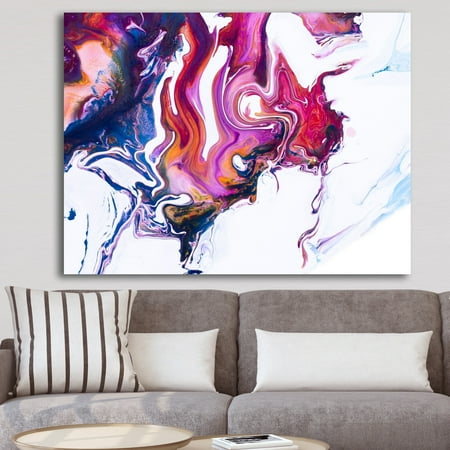 Wall Art With Paint DESIGN ART Designart 'Purple, Pink and Blue Hand Painted Marble Composition' Mid-Century Modern Premium Canvas Wall Art - Purple ()
