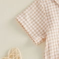 thumbnail image 6 of YDFCWXW Newborn Infant Baby Boy Summer Clothes Gingham Button Down Shirt Bubble Romper Short Sleeve Plaid Collared Bodysuit (Beige, 12-18 Months), 6 of 9