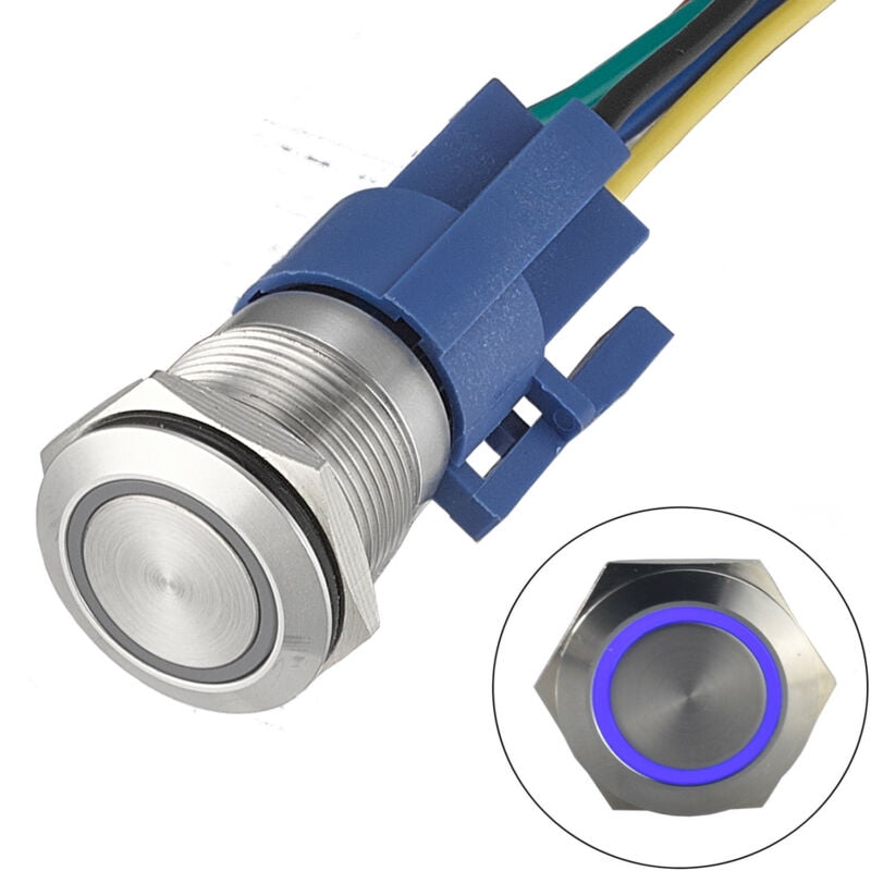 19mm 12V Blue LED Power Momentary Push Button ON/OFF Switch Waterproof