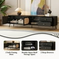 thumbnail image 4 of Paproos TV Stand for TVs Up to 80", Mid Century Modern Entertainment Center with Rattan Doors, 2 Drawers, TV Console Table with Open Shelf, Television Stand for Living Room, Bedroom, Black, 4 of 10