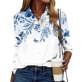 thumbnail image 5 of Plus Size Womens Shirts Graphic Printed Button Down Lapel Collared Tops Long Sleeve Loose Casual Dressy Blouses (XL, Light Blue), 5 of 7