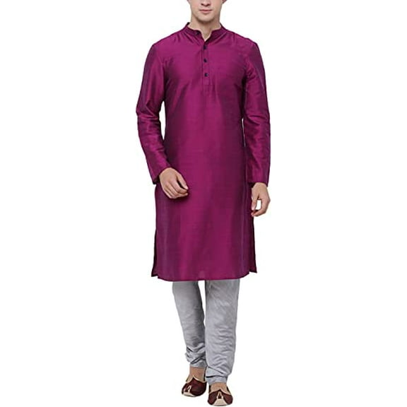 Royal Kurta Men's Cotton Silk Plain Solid Long Kurta (42, Purple)