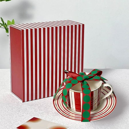 

Ceramic Mug Scandinavian Striped Cup And Saucer Set A Must-have For A Cozy Office Environment/ Home Essentials