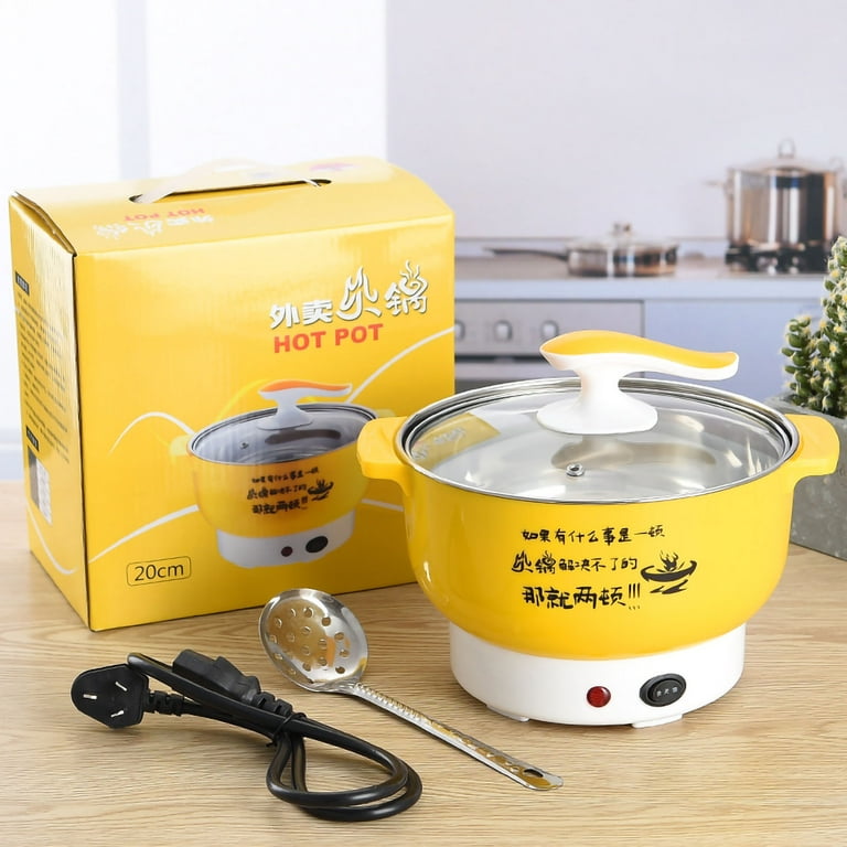 Electric Cooking Pot Electric Pot Mini Hot Pot Hot Pot Electric Cooking Pot  1.8L 400 To 800W Stainless Steel Inner Wall 2 Modes Overheating Protection Electric  Cooker Yellow 