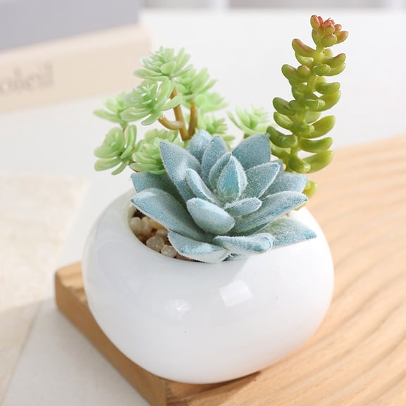 1PCS Mini Artificial Succulent Plants, Fake Succulent Arrangements in White Ceramic Pots, Faux Potted Greenery for Home, Office & Desk Decor