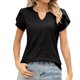 thumbnail image 1 of Camiseta con cuello en V y botones para mujer: top veraniego holgado con aberturas caladas; tejido suave y transpirable, fácil de cuidar, 1 of 1