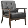 thumbnail image 2 of Eclife 22.8" Leather Mid-Century Modern Wood Accent Chair Wide Armchair Single Chair with Memory Foam Cushions for Adult Small Space Living Room Club Bedroom, Black, 2 of 10