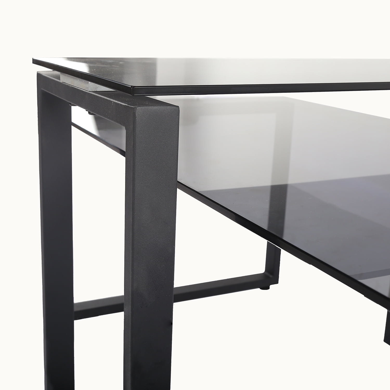 Kadyn Modern Rectangle Glass Nesting Table Set, End Table Set of 2 Glass Table Set for Living Room, Metal Modern Nesting Coffee Table Set, Black