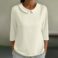 thumbnail image 4 of Breezora Womens Doll Collar 3 4 Sleeve Pullover Top Casual Sweatshirt Soft Comfort Blouse Modern Style L Size Beige, 4 of 5