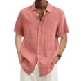 thumbnail image 2 of Qwertyu Mens Summer Cotton Linen Shirt Short Sleeve Casual Lightweight Button Down Shirt for Beach Vacation Orange XL, 2 of 4