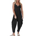 thumbnail image 1 of Gibobby pantalones siameses color liso Mono informal de verano para mujer, sin mangas, holgado, de Color sólido, con correa a la moda, mono holgado para mujer(Negro， XXXL), 1 of 5