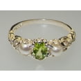 thumbnail image 6 of LBG British Made 14k White Gold Natural Peridot & Cultured Pearl Womens Trilogy Ring - 33 size options - Sizes 4 to 12 Available, 6 of 7