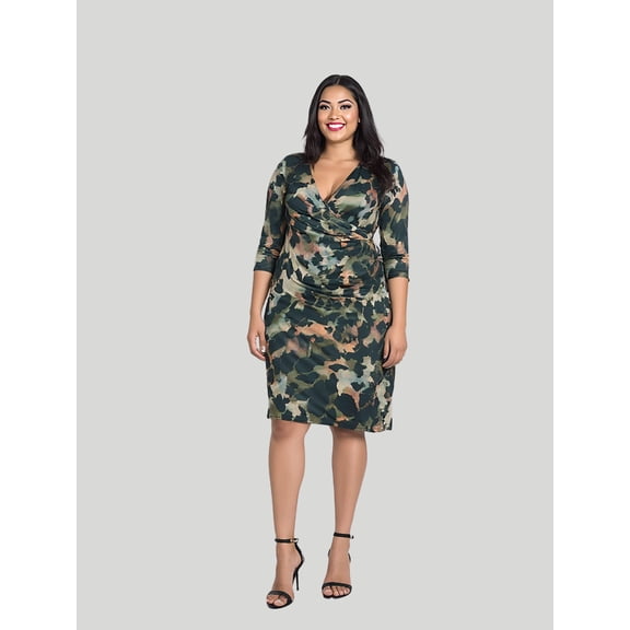 Plus Size Animal Knee Length Faux Wrap Dress