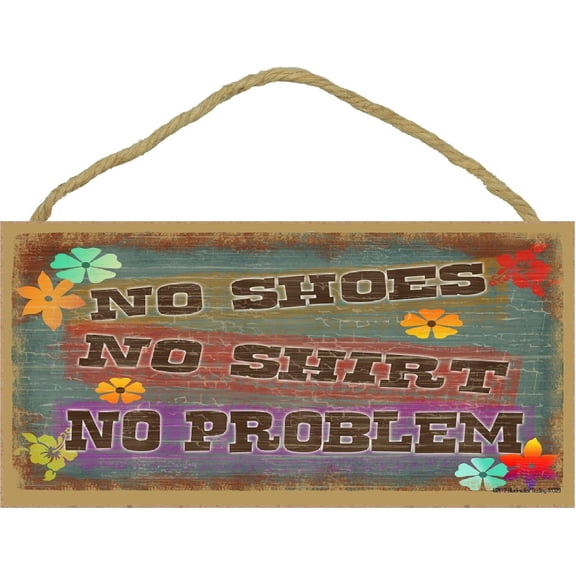 New Wood Sign 8x12 Inch Door Sign No Shoes No Shirt No Problem Tropical Beach Flowers Tiki BAR Seaside Sign Porch Decor Hanging Wooden Sign Home Garden Yard Signs Wall Sign Plaque Farm House Gifts