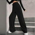 thumbnail image 3 of HAiming Womens Straight Wide Leg Jogger Pants Drawstring Elastic High Waisted Casual Ribbed Long Trousers with Pockets, 3 of 7