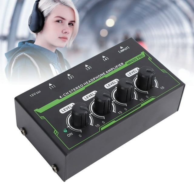 Amplificador de auriculares Estéreo, Amplificador de Auriculares de 4 Canales Con Luces RGB, Amplificador de Auriculares para el Hogar y Estudio de Mezcla