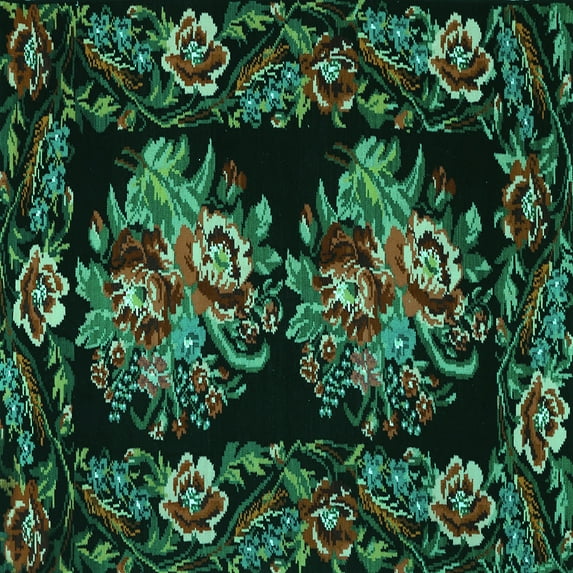 Ahgly Company Indoor Square Medallion Turquoise Blue French Area Rugs, 5' Square