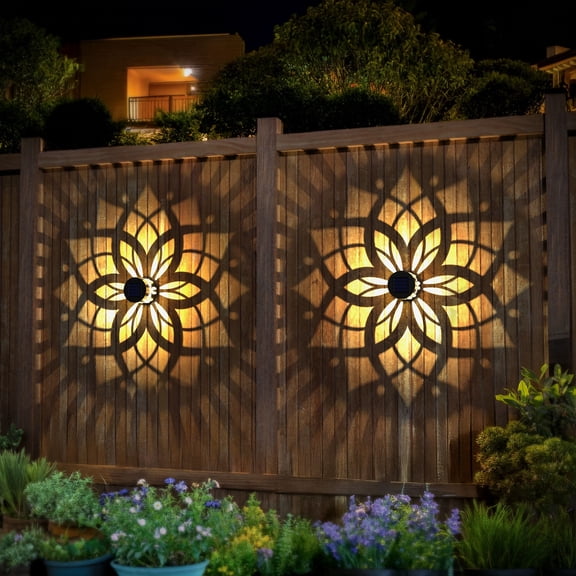 2 Pack Geometric Flower Solar Fence Lights Outdoor - Solar Deck Step Wall Lights, Waterproof for Garden Patio Backyard Decor